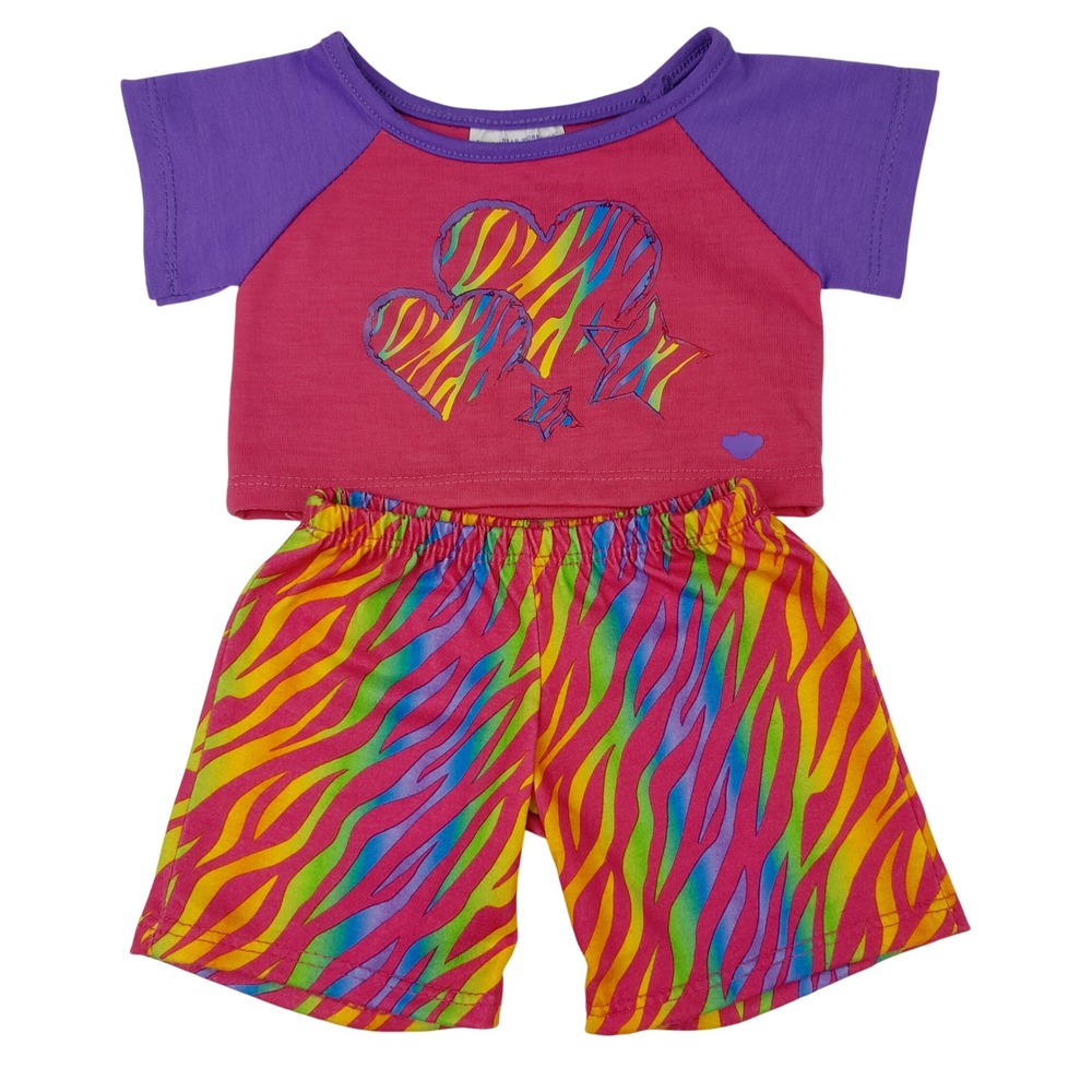 Build-A-Bear Workshop Rainbow Zebra Hearts Raglan Shirt and Pants Plush Outfit